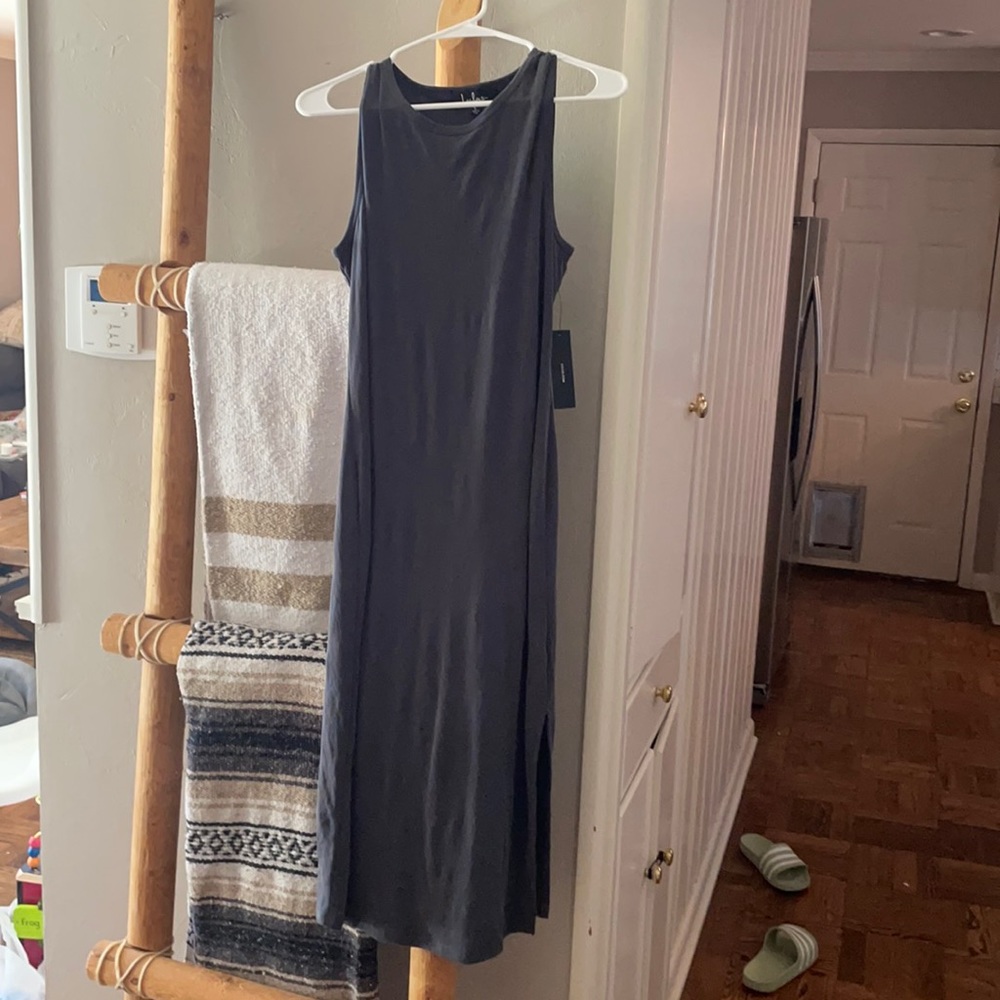 Lulus Ribbed Midi Charcoal/Black Dress with Tags